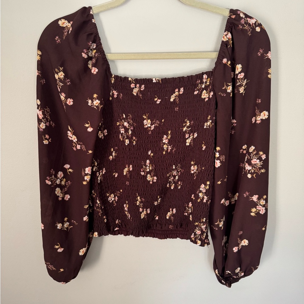 Abercrombie & Fitch Red Smocked Puff Sleeve Blouse